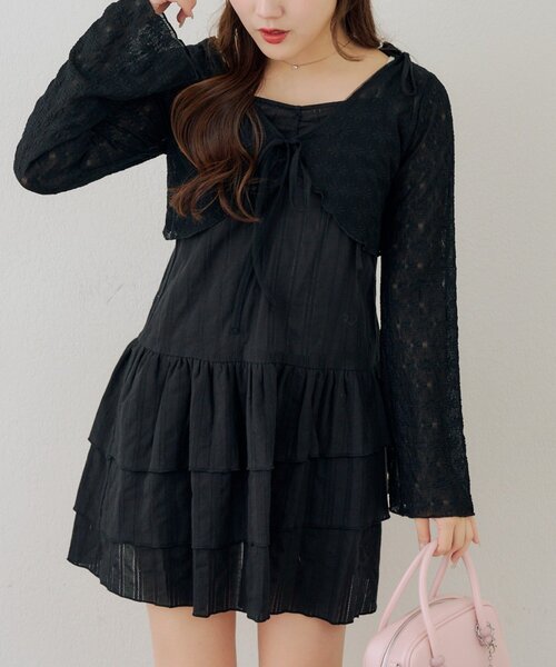 continuer de NICE CLAUP（コンティニューデナイスクラップ）の「レースボレロ×キャミチュニックSET（ワンピース・レディース・チェック/ドット/オフホワイト/その他11/ブラック・FREE）」の16枚目の写真