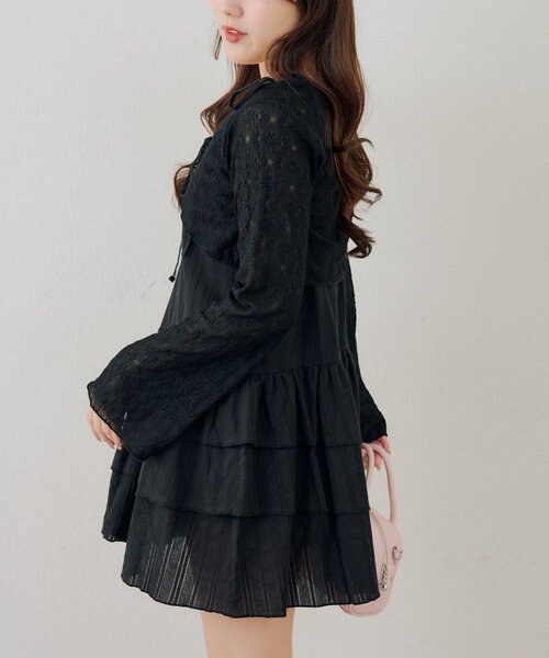 continuer de NICE CLAUP（コンティニューデナイスクラップ）の「レースボレロ×キャミチュニックSET（ワンピース・レディース・チェック/ドット/オフホワイト/その他11/ブラック・FREE）」の17枚目の写真