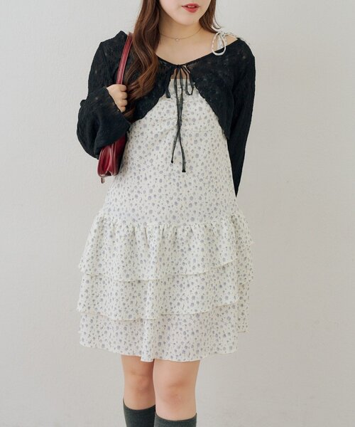 continuer de NICE CLAUP（コンティニューデナイスクラップ）の「レースボレロ×キャミチュニックSET（ワンピース・レディース・チェック/ドット/オフホワイト/その他11/ブラック・FREE）」の19枚目の写真
