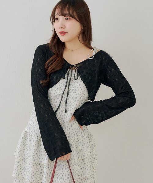 continuer de NICE CLAUP（コンティニューデナイスクラップ）の「レースボレロ×キャミチュニックSET（ワンピース・レディース・チェック/ドット/オフホワイト/その他11/ブラック・FREE）」の20枚目の写真