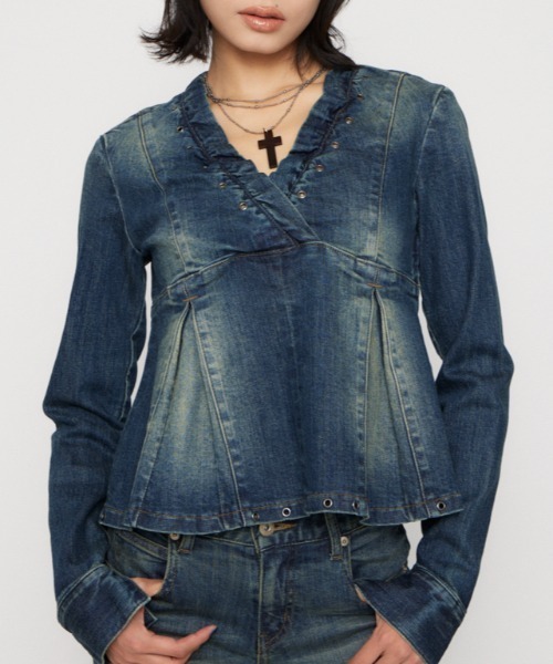 LAGUA GEM(ラグアジェム)の「EYELET POINT DENIM チュニック(チュニック・レディース・ブラック/ブルー・SMALL/MEDIUM)」の2枚目の写真