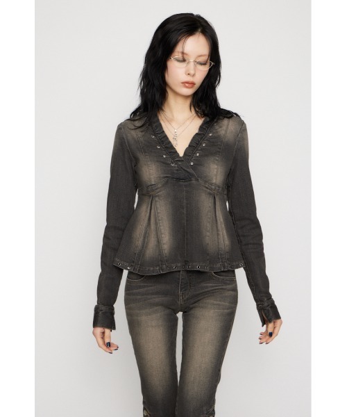 LAGUA GEM(ラグアジェム)の「EYELET POINT DENIM チュニック(チュニック・レディース・ブラック/ブルー・SMALL/MEDIUM)」の12枚目の写真