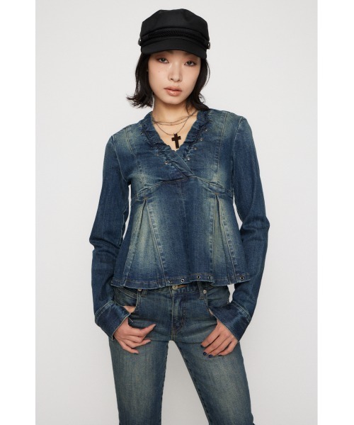 LAGUA GEM(ラグアジェム)の「EYELET POINT DENIM チュニック(チュニック・レディース・ブラック/ブルー・SMALL/MEDIUM)」の3枚目の写真