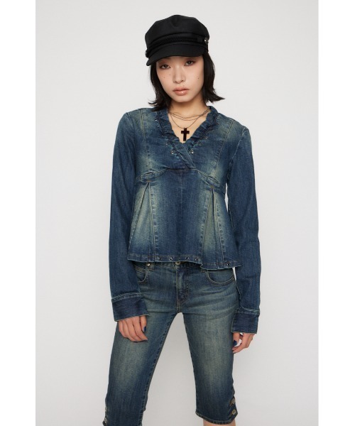 LAGUA GEM(ラグアジェム)の「EYELET POINT DENIM チュニック(チュニック・レディース・ブラック/ブルー・SMALL/MEDIUM)」の4枚目の写真
