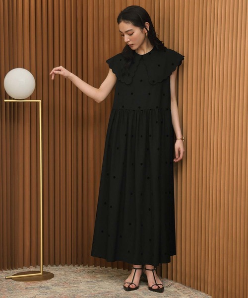 Luxe for j.sノースリーブロングワンピース 2026SS】ビッグカラーノースリーブドットロングワンピース（ワンピース