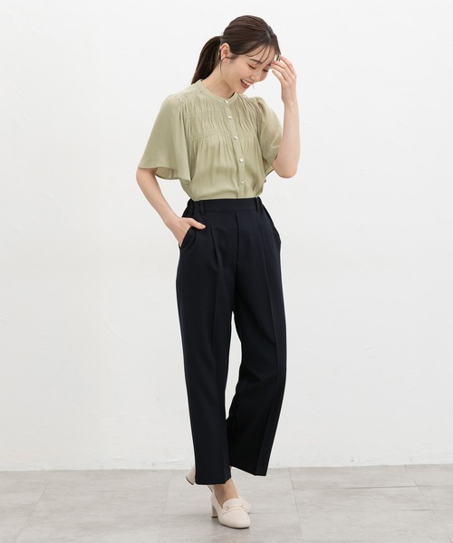Honeys(ハニーズ)の「シャーリングブラウス(シャツ/ブラウス・レディース・チャコール/モカ/グリーン/ライム/グレイッシュベージュ・3L/L/LL/M/S)」の9枚目の写真