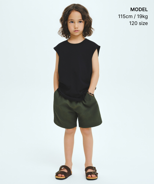 MUSINSA STANDARD KIDS（ムシンサスタンダードキッズ）の「[クールスタンダード] オーバーサイズクルーネックスリーブレストップ [ブラック]（Tシャツ/カットソー・レディース・その他・100/110/120/130/140/150/160）」の2枚目の写真