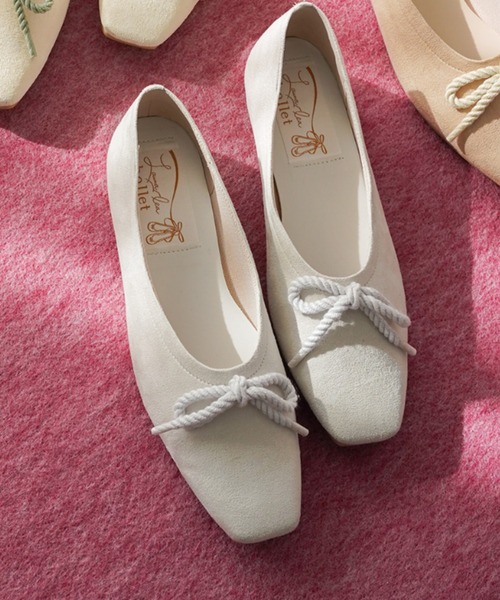 Launa lea(ラウナレア)の「【26春夏新作】ロープリボンスクエアトゥバレエシューズ(B7102A)(バレエシューズ・レディース・イエロー/ピンク/ブラック/ライトベージュ/グレー・22.5cm/23.0cm/23.5cm/24.0cm/24.5cm/22.0cm/25.0cm)」の2枚目の写真