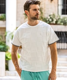 1PIU1UGUALE3  RELAX （ウノピゥウノウグァーレトレ リラックス）の「1PIU1UGUALE3 RELAX(ウノピゥウノウグァーレトレ リラックス)ブロックニット半袖Tシャツ（Tシャツ/カットソー）」