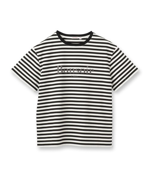 DRESSTERIOR(ドレステリア)の「【接触冷感/抗菌防臭/消臭】アイスクリアコットンBonsoirロゴボーダーTシャツ(Tシャツ/カットソー・レディース・ブラック系2・38/36/34)」の2枚目の写真