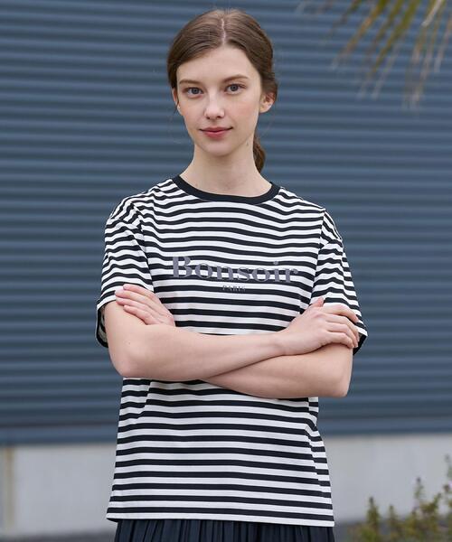DRESSTERIOR(ドレステリア)の「【接触冷感/抗菌防臭/消臭】アイスクリアコットンBonsoirロゴボーダーTシャツ(Tシャツ/カットソー・レディース・ブラック系2・38/36/34)」の7枚目の写真