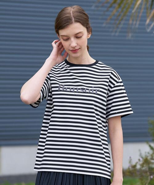 DRESSTERIOR(ドレステリア)の「【接触冷感/抗菌防臭/消臭】アイスクリアコットンBonsoirロゴボーダーTシャツ(Tシャツ/カットソー・レディース・ブラック系2・38/36/34)」の8枚目の写真
