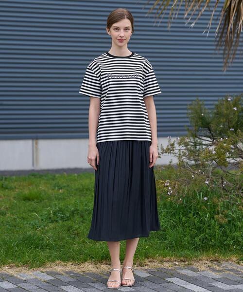 DRESSTERIOR(ドレステリア)の「【接触冷感/抗菌防臭/消臭】アイスクリアコットンBonsoirロゴボーダーTシャツ(Tシャツ/カットソー・レディース・ブラック系2・38/36/34)」の9枚目の写真