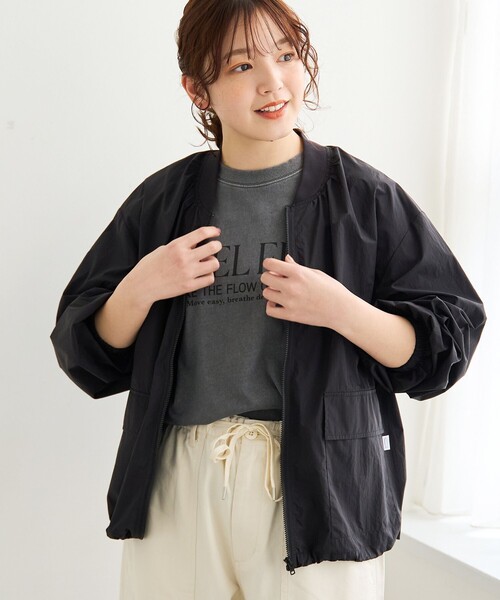 coen(コーエン)の「【撥水/UVカット】C.mt 遮熱ナイロンリップブルゾン(Youtube紹介アイテム)(ブルゾン・レディース・ブラック/クリーム/オフホワイト/ベージュ・L/M)」の1枚目の写真