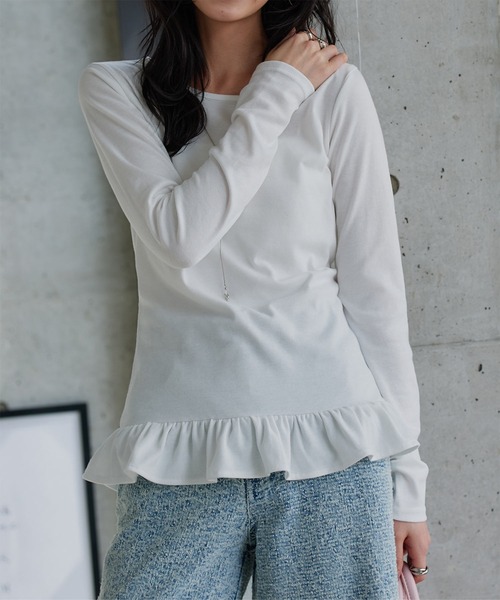 KOBE LETTUCE(コウベレタス)の「フリルヘムロンT(Tシャツ/カットソー・レディース・ブラック/グレー/オフホワイト・M)」の13枚目の写真