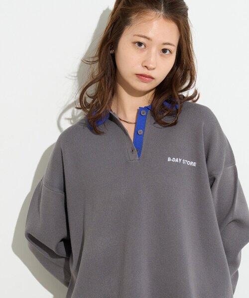 B-DAY STORE(ビーデイストア)の「【B-DAY STORE】バイカラーポロニット(ニット/セーター・レディース・ブルー/グレー・0)」の3枚目の写真