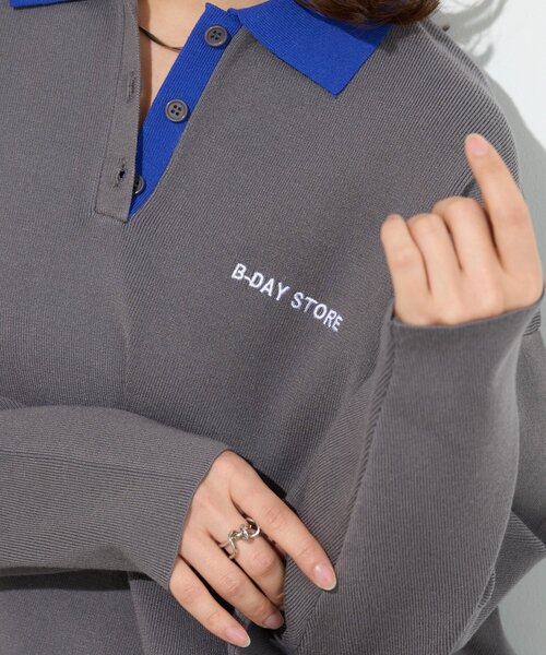 B-DAY STORE(ビーデイストア)の「【B-DAY STORE】バイカラーポロニット(ニット/セーター・レディース・ブルー/グレー・0)」の4枚目の写真