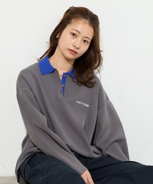B-DAY STORE(ビーデイストア)の「【B-DAY STORE】バイカラーポロニット(ニット/セーター・レディース・ブルー/グレー・0)」の5枚目の写真