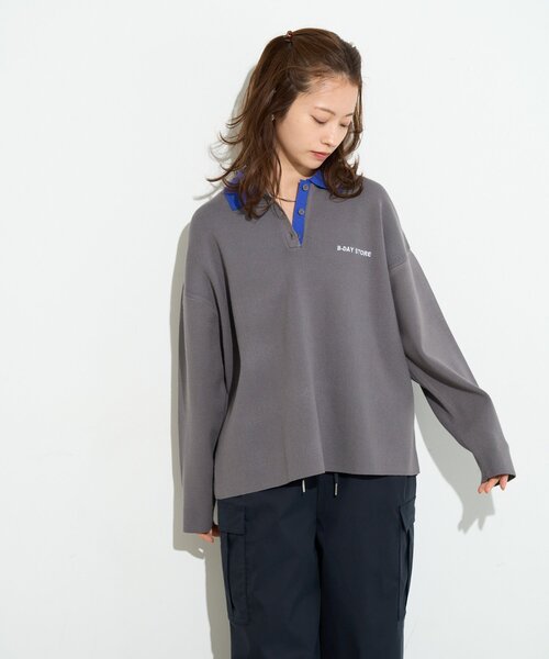 B-DAY STORE(ビーデイストア)の「【B-DAY STORE】バイカラーポロニット(ニット/セーター・レディース・ブルー/グレー・0)」の10枚目の写真