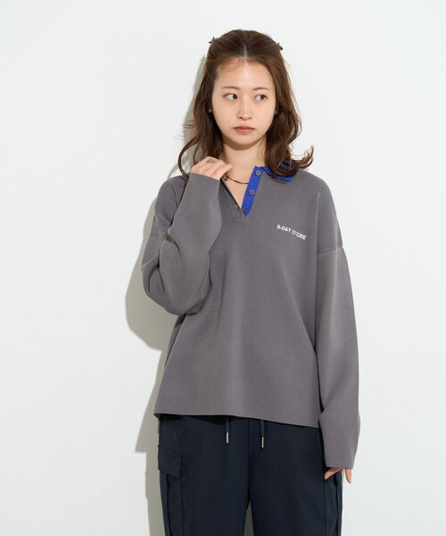 B-DAY STORE(ビーデイストア)の「【B-DAY STORE】バイカラーポロニット(ニット/セーター・レディース・ブルー/グレー・0)」の11枚目の写真