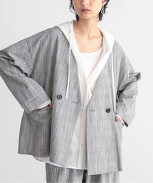 for/c（フォーシー）の「[セットアップ対応]クレープチェックノーカラーダブルジャケット【サスティナブル】（ノーカラージャケット）」