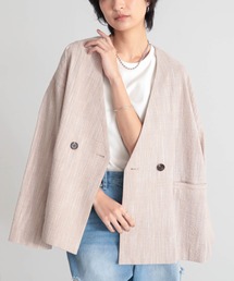 for/c（フォーシー）の「[セットアップ対応]クレープチェックノーカラーダブルジャケット【サスティナブル】（ノーカラージャケット）」