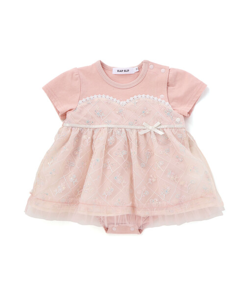 SLAP SLIP BABY（スラップスリップベビー）の「【お揃い】ビスチェ風ドッキング花チュールカバーオールベビー(70~80cm)（ロンパース・キッズ・ブルー系その他/ピンク系その他・70cm/80ｃｍ）」の2枚目の写真