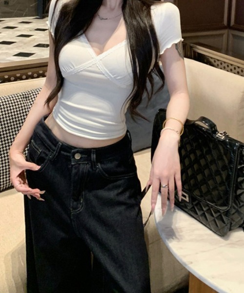 Ritzy(リッツィー)の「V ネック クロスレース T シャツ(Tシャツ/カットソー・レディース・ホワイト・M)」の4枚目の写真