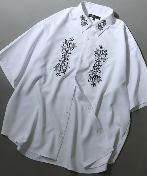 SITRY（シトリー）の「Flower Embroidery Shirt/花刺繍 ビッグシルエット 半袖シャツ（シャツ/ブラウス・メンズ・ホワイト/ホワイト系その他/ブラック/ブラック系その他・LL/M/L）」の16枚目の写真
