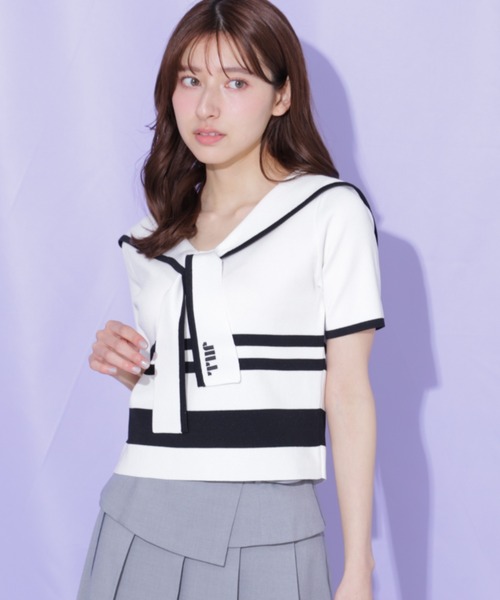 JILL by JILL STUART（ジルバイジルスチュアート）の「配色ビッグカラーニット（ニット/セーター・レディース・ネイビー/ホワイト系その他/レッド系その他・FREE）」の13枚目の写真