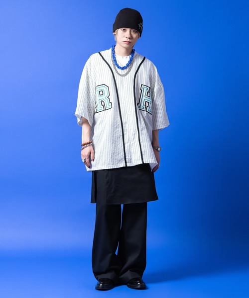 a.p.o.v.(エーピーオービー)の「a.p.o.v. ピンストライプライトコットンナンバリングデザインオーバーサイズベースボールシャツ(シャツ/ブラウス・メンズ・パープル/ホワイト・ONESIZE)」の8枚目の写真