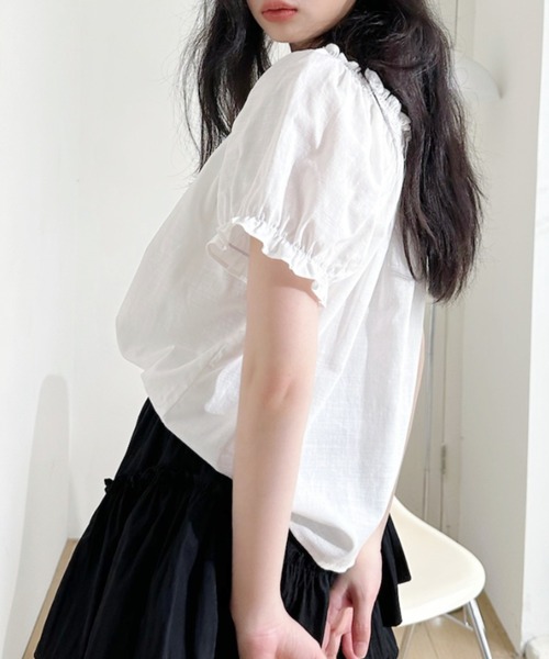 Ada.（エイダ）の「フロントリボン パフスリーブ Aラインチュニックブラウス（シャツ/ブラウス・レディース・イエロー/ホワイト/ブルー・FREE）」の5枚目の写真