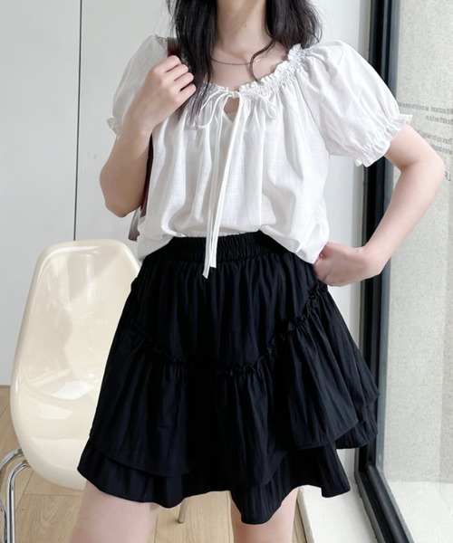Ada.（エイダ）の「フロントリボン パフスリーブ Aラインチュニックブラウス（シャツ/ブラウス・レディース・イエロー/ホワイト/ブルー・FREE）」の17枚目の写真