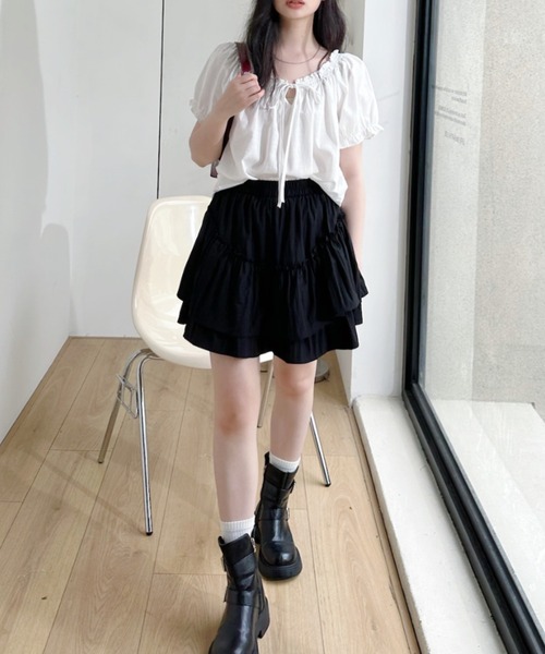 Ada.（エイダ）の「フロントリボン パフスリーブ Aラインチュニックブラウス（シャツ/ブラウス・レディース・イエロー/ホワイト/ブルー・FREE）」の7枚目の写真