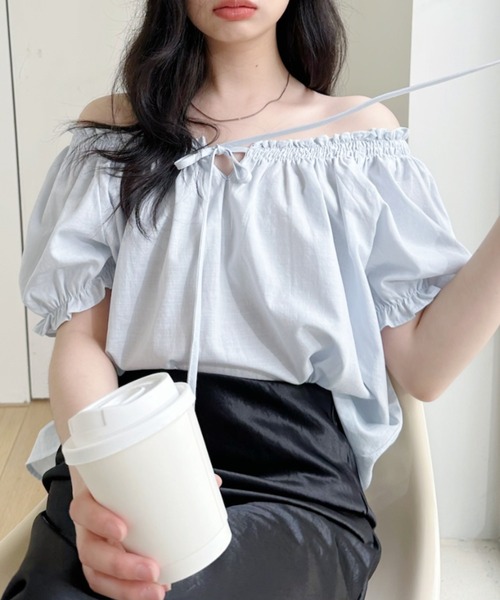 Ada.（エイダ）の「フロントリボン パフスリーブ Aラインチュニックブラウス（シャツ/ブラウス・レディース・イエロー/ホワイト/ブルー・FREE）」の15枚目の写真