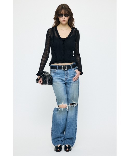 MOUSSY(マウジー)の「MIDRISE DAMAGED SLIM STRAIGHT(デニムパンツ・レディース・ブルー・0/1/2)」の3枚目の写真