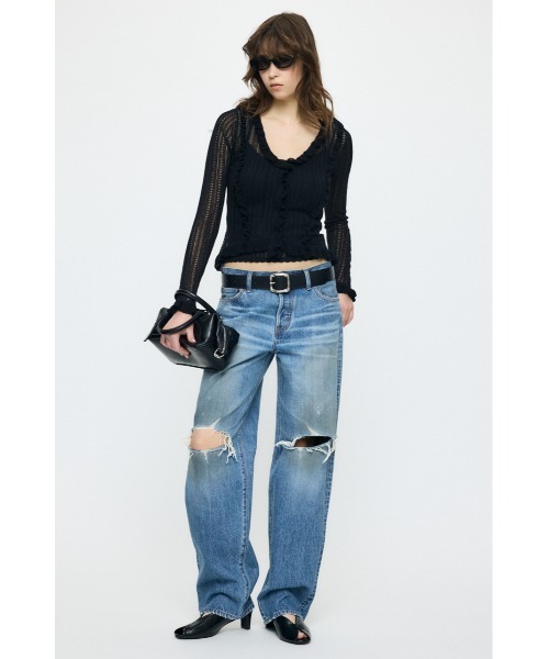 MOUSSY(マウジー)の「MIDRISE DAMAGED SLIM STRAIGHT(デニムパンツ・レディース・ブルー・0/1/2)」の5枚目の写真