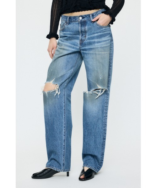 MOUSSY(マウジー)の「MIDRISE DAMAGED SLIM STRAIGHT(デニムパンツ・レディース・ブルー・0/1/2)」の6枚目の写真