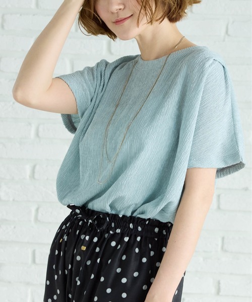 BELLUNA PLUS（ベルーナ）の「楊柳素材ドルマンプルオーバー（Tシャツ/カットソー・レディース・ブラック/アイボリー/セージグリーン/コーラル・MEDIUM/LARGE/X-LARGE）」の3枚目の写真