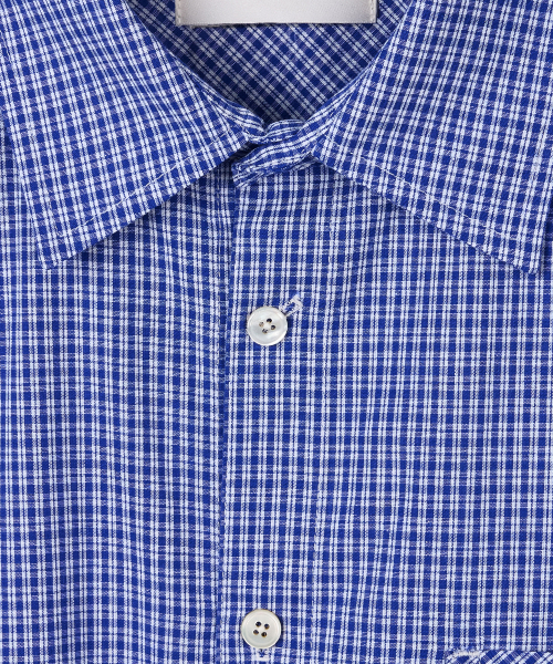 YUJI(ユジ)の「MICRO CHECK SHIRT BLUE(シャツ/ブラウス・レディース・ブルー・SMALL/MEDIUM/LARGE)」の5枚目の写真
