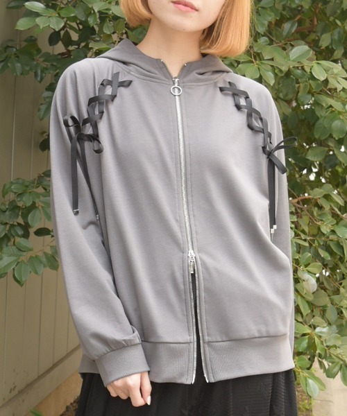 axes femme（アクシーズファム）の「ＵＶカット編み上げパーカー（カーディガン/ボレロ・レディース・サックスブルー/イエロー/チャコール/ホワイト・FREE）」の13枚目の写真