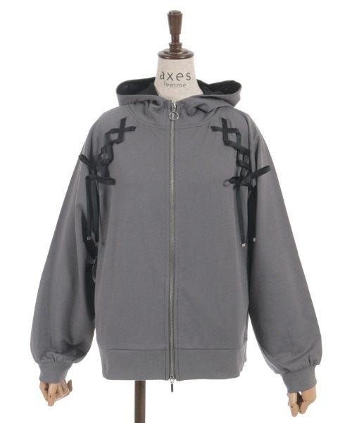 axes femme（アクシーズファム）の「ＵＶカット編み上げパーカー（カーディガン/ボレロ・レディース・サックスブルー/イエロー/チャコール/ホワイト・FREE）」の14枚目の写真