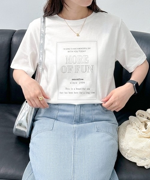 libelle more(リベル モア)の「USAコットンプリント刺繍Tシャツ【接触冷感】(Tシャツ/カットソー・レディース・チャコールグレー/オフホワイト/ブラック/ブラウン・M/L)」の2枚目の写真