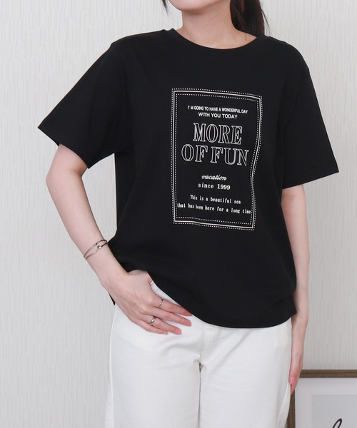 libelle more(リベル モア)の「USAコットンプリント刺繍Tシャツ【接触冷感】(Tシャツ/カットソー・レディース・チャコールグレー/オフホワイト/ブラック/ブラウン・M/L)」の3枚目の写真