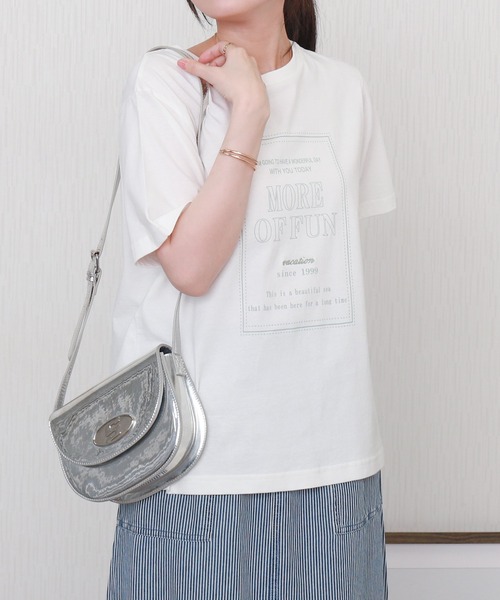 libelle more(リベル モア)の「USAコットンプリント刺繍Tシャツ【接触冷感】(Tシャツ/カットソー・レディース・チャコールグレー/オフホワイト/ブラック/ブラウン・M/L)」の14枚目の写真