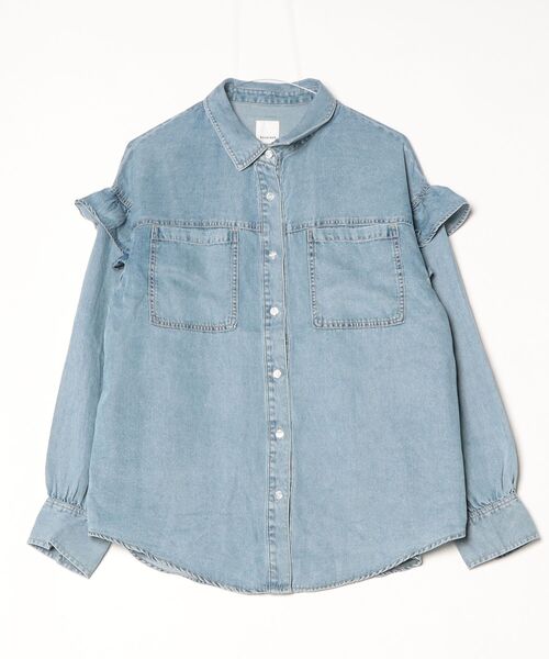 ROSE BUD（ローズバッド）の「LIGHT OZ FRILL DENIM SHIRT（シャツ/ブラウス・レディース・ライトインディゴブルー/インディゴブルー・ONE SIZE）」の2枚目の写真