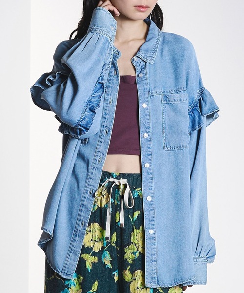 ローズバッドFRILL DENIM SHIRTS 13970円 LIGHT OZ FRILL DENIM SHIRT（シャツ/ブラウス）｜ROSE BUD（ローズ