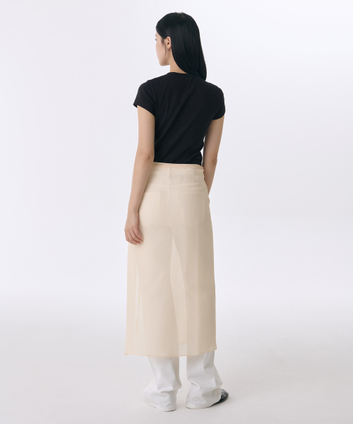 MUSINSA STANDARD WOMAN（ムシンサスタンダードウーマン）の「ウーマンズシアクリンクルレイヤードラップスカート_ロング[ライトベージュ]（スカート・レディース・その他・FREE）」の2枚目の写真