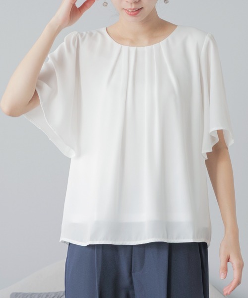 festinalente(フェスティナレンテ)の「ジョーゼット フロントタック 半袖ブラウス(シャツ/ブラウス・レディース・ブラック/サックスブルー/ホワイト・S/M/LL/3L/L)」の7枚目の写真