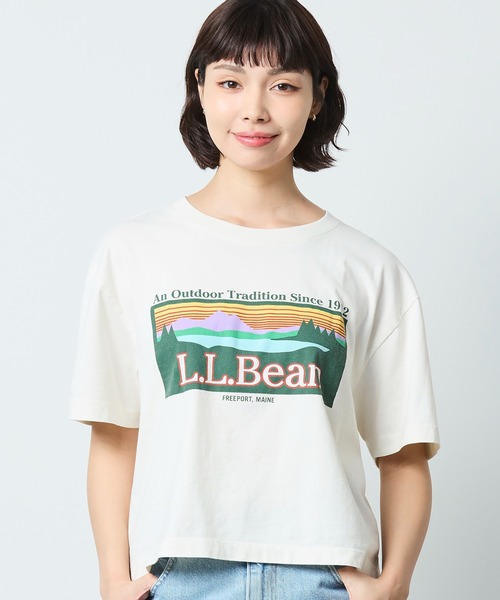 L.L.Bean(エルエルビーン)の「サンウォッシュ・ティ、半袖 クロップド・ボクシー クルーネック ロゴ 米国フィット・プチ(Tシャツ/カットソー・レディース・ブルー系/ホワイト/パープル系・MEDIUM/LARGE/SMALL)」の2枚目の写真